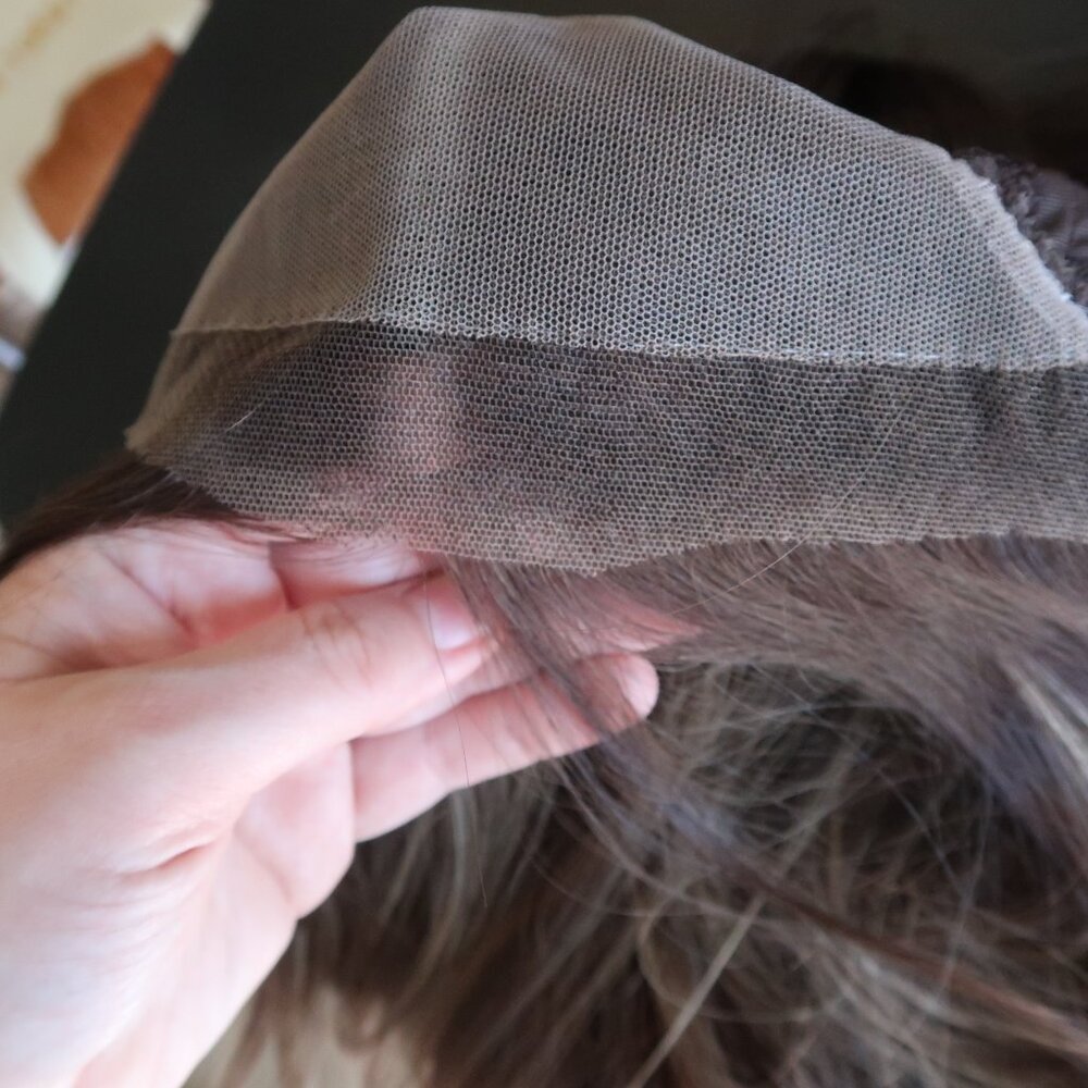 LeBeauty Human Hair Brunette Wig with Highlights - Picture 12 of 16
